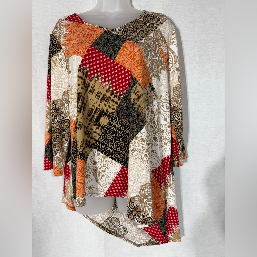 Chico’s Patchwork Asymmetrical Women Top Size 2/Large